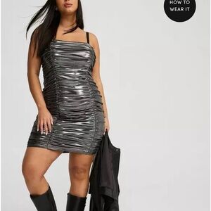 Metallic Silver Ruched Dress
